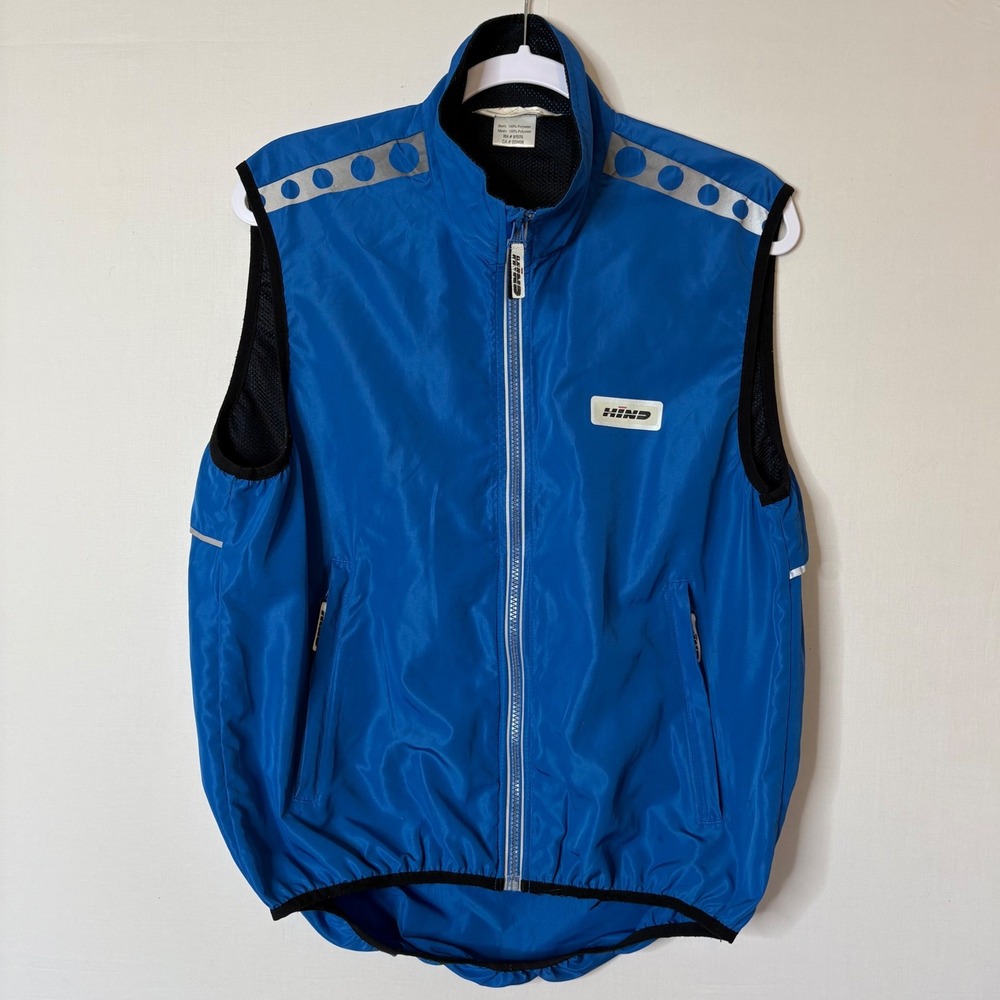 Vtg Hind Cycling Running Windbreaker Vest Mens Medium Blue Reflective Back M